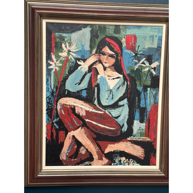 M. Costa, Portrait of a Young Lady, 1960s, Oil Painting on Canvas, Framed For Sale - Image 14 of 18