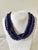 Finch, Cobalt, Blue Glass, Multi Strand, Beaded Necklace, Wood Carved Clasp.