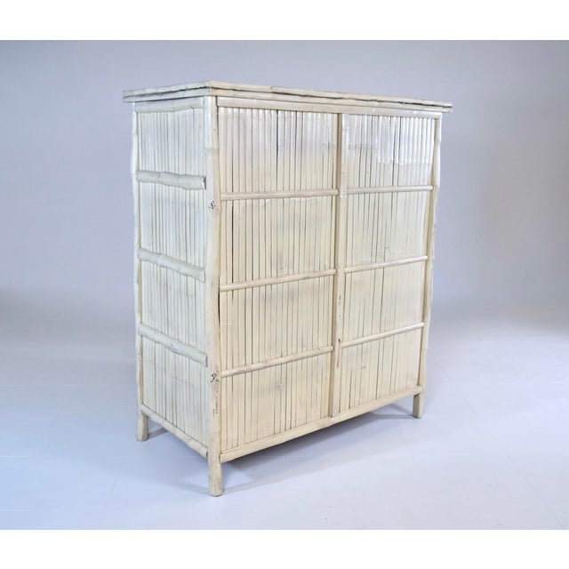 1990s Coastal Faux Bamboo Dresser With Grasscloth, White-Washed Finish For Sale - Image 10 of 13
