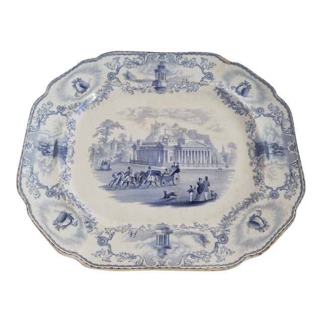 Mid 19th Century Blue and White Transferware Platter For Sale