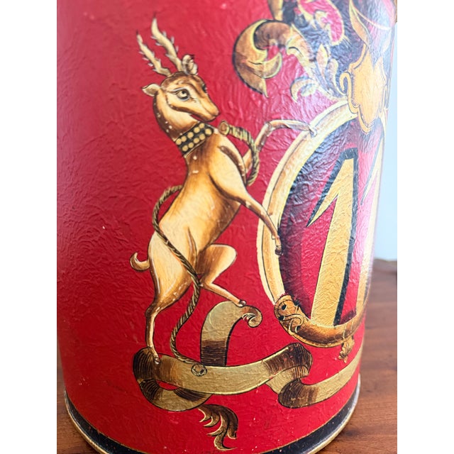 Red Vintage English Tole Tea Canister Lamp For Sale - Image 8 of 11