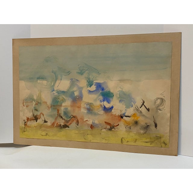Mid-Century Modern 1964 Abstract Watercolor Signed Ducet For Sale - Image 3 of 10