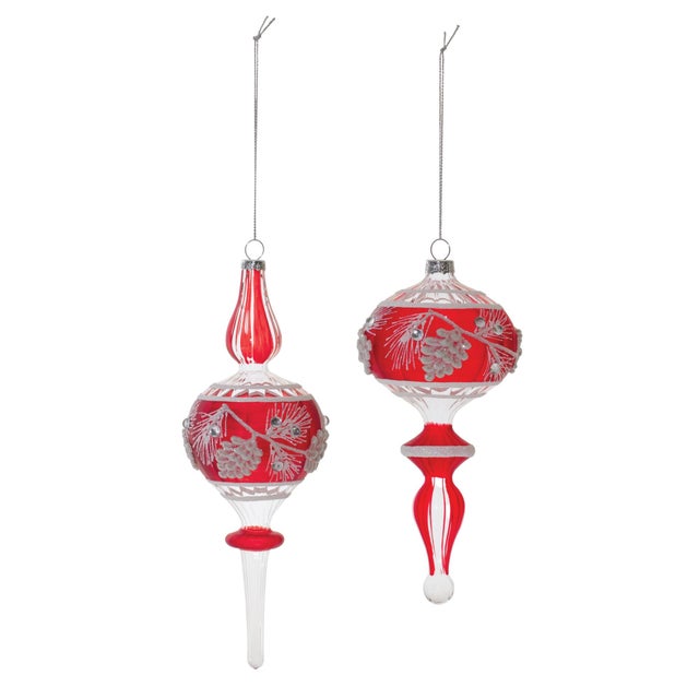 Elevate your holiday decor with the Glittered Glass Pinecone Finial Drop Ornament Set. This collection of exquisite glass...