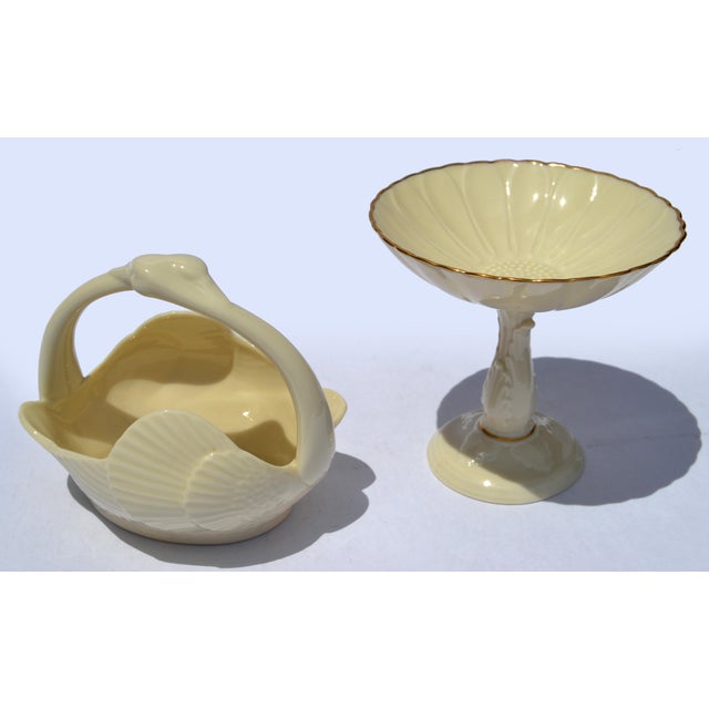 Ceramic 1960s Vintage Lenox Swan Basket Tan Fine Bone Ceramic 24k Gold Mark Bowl For Sale - Image 7 of 14