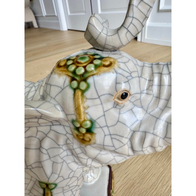 Late 20th Century Vintage Hollywood Regency Ceramic Elephant Table Lamps - Chinoiserie Style - a Pair For Sale - Image 5 of 8
