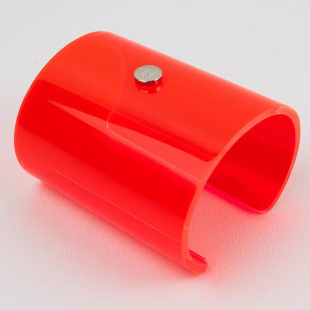 Courreges Paris Neon Orange Resin Lucite Cuff Bangle Bracelet For Sale - Image 9 of 10
