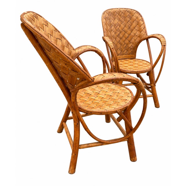 Vintage Woven Rattan Garden Set of Round Table and Armchairs, 1950s, Set of 5 For Sale - Image 10 of 15