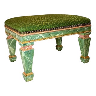 19th Century Italian Faux Painted Bench With Scalamandré For Sale