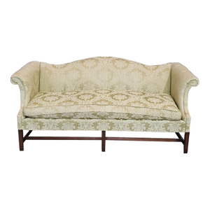 Late 20th Century Chippendale Style Mahogany Sofa Green Silk Damask Fabric Made in North Carolina
