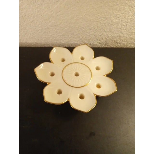 1990s Lenox Lotus Flower Taper Candle Holder- Porcelain 24kt Gold Trim, Made in Usa For Sale - Image 5 of 5