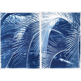 "Lush Palm Bushes" Contemporary Botanical Diptych Cyanotype Prints by Kind of Cyan - a Pair For Sale