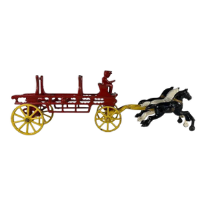 Cast Iron Horse Drawn Fireman Ladder Wagon