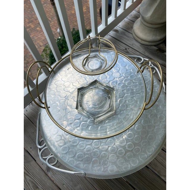 Funky fun chip and dip. Jeannette Glass. Dip bowl is the only piece not attached, handles are attached to chip bowl....