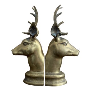 1970s Vintage Brass Deer Bookends - a Pair For Sale