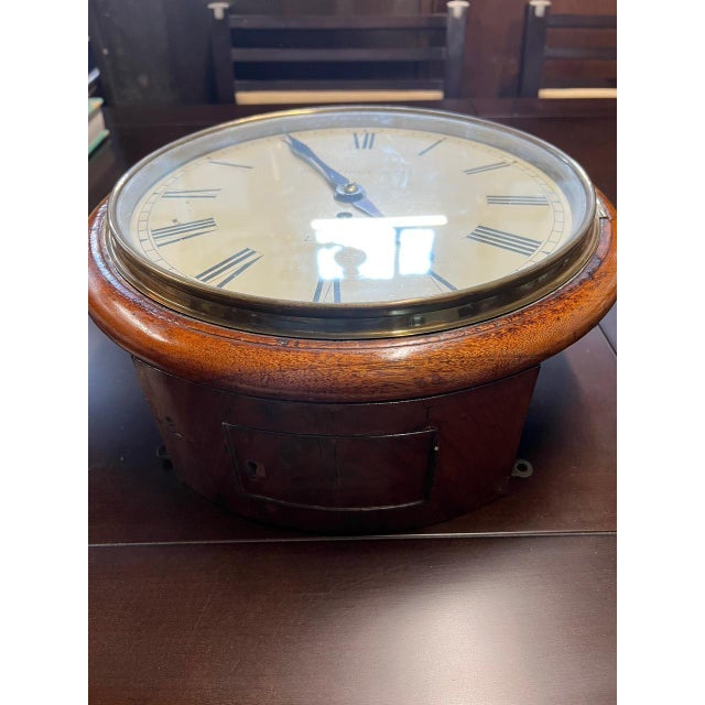 Antique Mahogany School Clock with Fusee Movement For Sale - Image 4 of 7