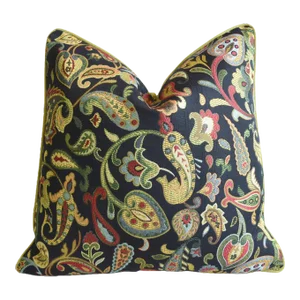 Paisley Floral Botanical Feather/Down Pillow. 24” Square