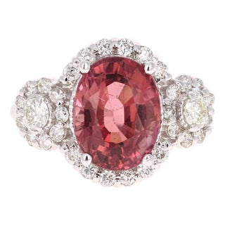 4.97 Carat Pink Tourmaline Diamond 14 Karat White Gold Ring, Size 7 For Sale