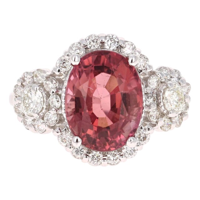 4.97 Carat Pink Tourmaline Diamond 14 Karat White Gold Ring, Size 7 For Sale
