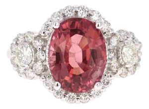 4.97 Carat Pink Tourmaline Diamond 14 Karat White Gold Ring, Size 7