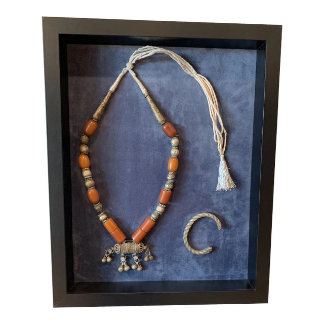 1970s Framed Arabian Art-Necklace and Bracelet For Sale