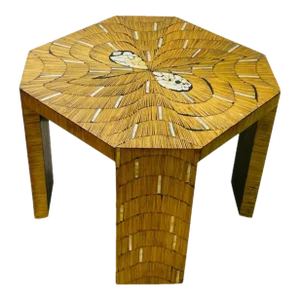 1970s Wood Table With Inlaid Mother of Pearl Designs