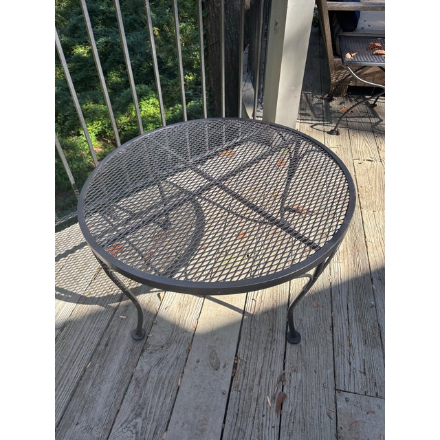 woodard attributed iron mcm coffee table. pairs with vintage or modern iterations within same brand 30 in diameter no...