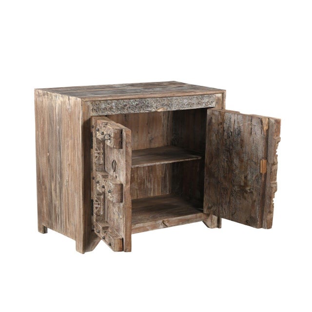 Cabinet/Buffet Constructed From Antique Indian Carved Door Panels and Reclaimed Wood For Sale - Image 4 of 5