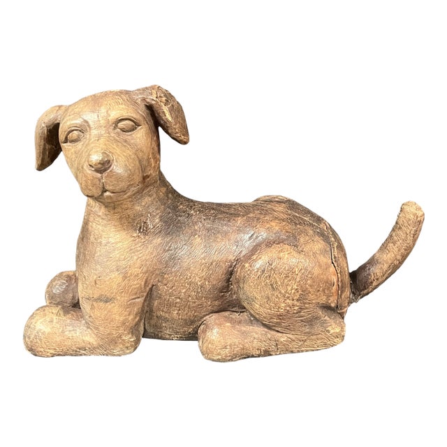 Vintage Carved Solid Wood Dog Sculpture For Sale