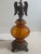 Mid 20th Century Mid 20th Century mber Glass Table Lamp With Brass Eagle Motif and Ornate Base For Sale - Image 5 of 5