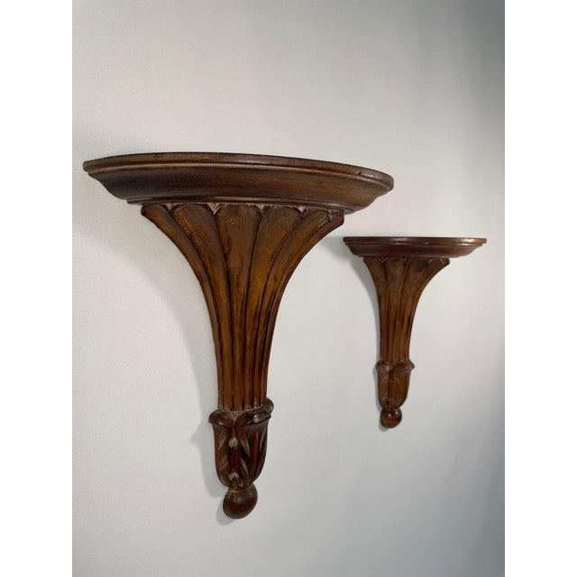 Neoclassical 1950s Vintage Italian Wooden Wall Shelf Brackets - A Pair For Sale - Image 3 of 12