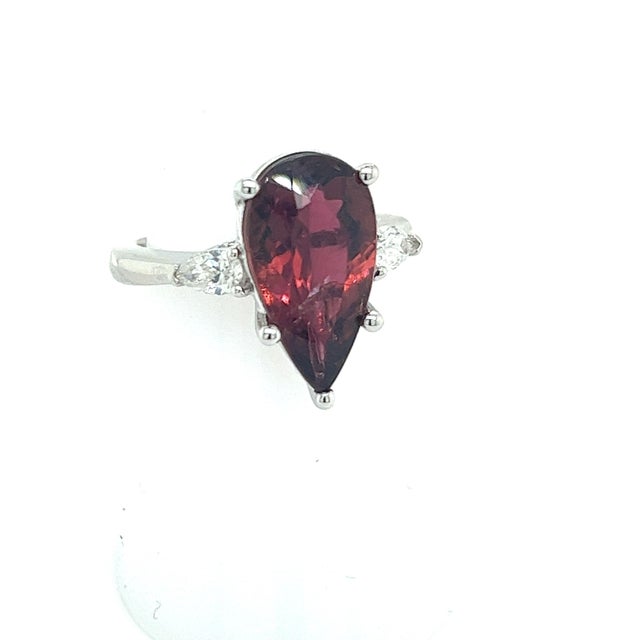 Traditional Natural Tourmaline Diamond Ring Size 7 14k W Gold 4.8 TCW Certified For Sale - Image 3 of 18