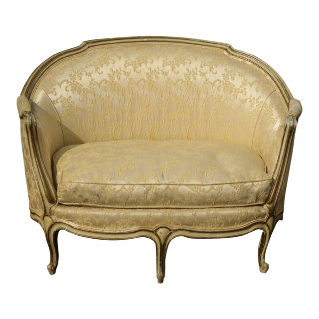 Antique French Provincial Louis XVI Gold Off White Settee Loveseat