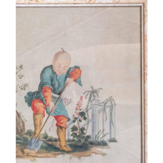 19th Century French Chinoiserie Chinese Export Style Watercolor Painting For Sale - Image 9 of 18