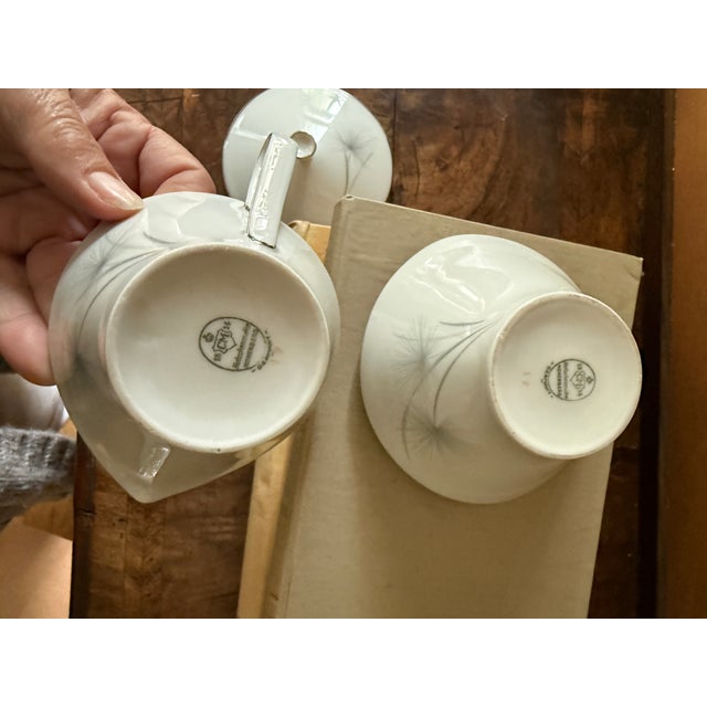 1950s Hutschenreuther Caribe Creamer and Covered Sugar Bowl German Porcelain White Blue Gray Platinum Rim Minimalist For Sale In Chicago - Image 6 of 7
