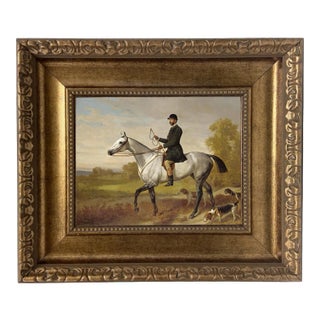 "A Huntsman With Horse and Hounds" Contemporary Reproduction Print on Canvas After Adam Emil, Framed For Sale