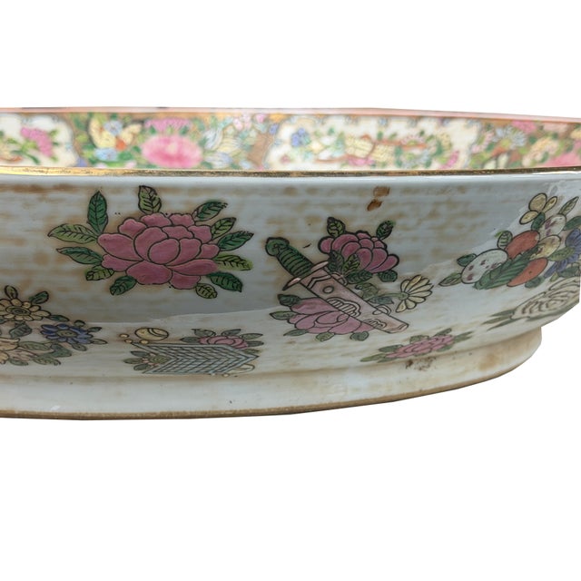 Rose 19" Vintage Large Chinese Famille Rose Porcelain Charger Plate For Sale - Image 8 of 17