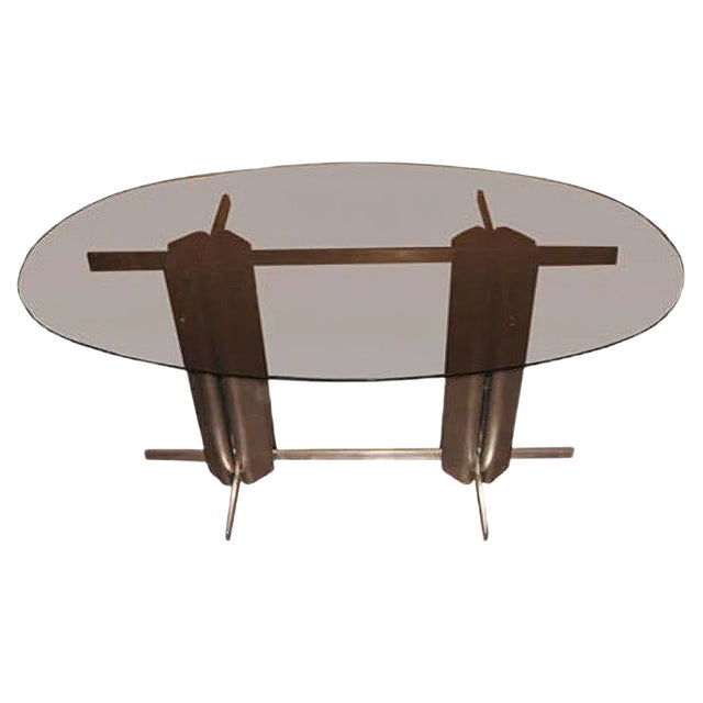 Vintage Oval St Gobain Glass Dining Table For Sale