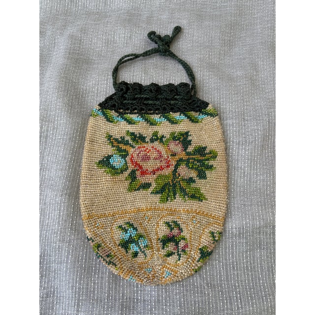 Antique Micro Beaded Floral Drawstring Purse For Sale - Image 17 of 18