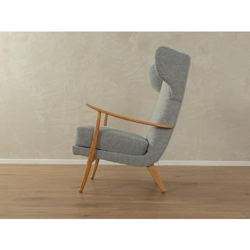 Wing-Chair in Beech and Fabric, 1950s For Sale - Image 3 of 8