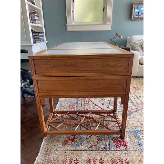 Antique Chinese Elm Desk With Inlaid White Marble Top For Sale - Image 4 of 6