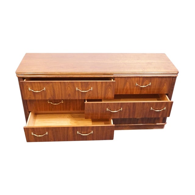 Thomasville Furniture Agenda Collection Solid Walnut MCM Mid Century Modern 62" Triple Dresser 23411-125 For Sale In Kansas City - Image 6 of 15