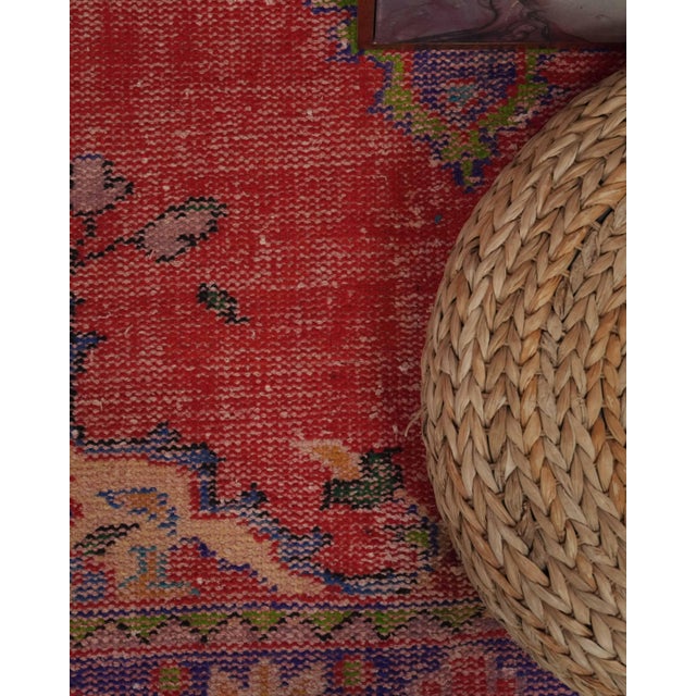 1970s Vintage Handmade Wool Cotton Red Area Rug For Sale - Image 4 of 12