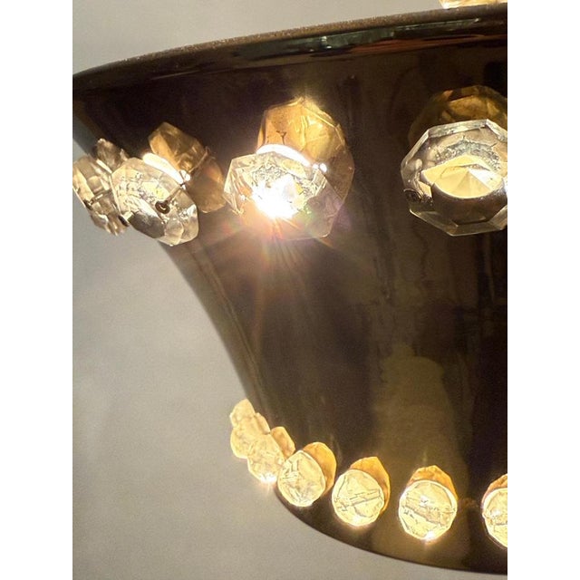 Hollywood Regency Hollywood Regency Hanging Lamp in Brass and Lead Crystal, Austria, 1950s For Sale - Image 3 of 18