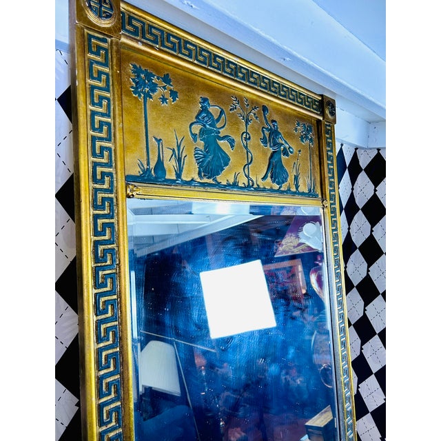 Oversized Neoclassical Greek Key Trumeau Wall Mirror With Classical Relief Frieze For Sale - Image 16 of 18