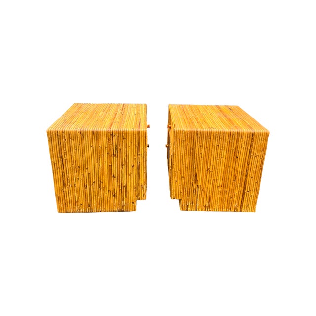 Boho Chic Vintage Rattan Wicker Wrapped Nightstands in Pencil Reed Gabrielle Crespi Styles For Sale - Image 3 of 11