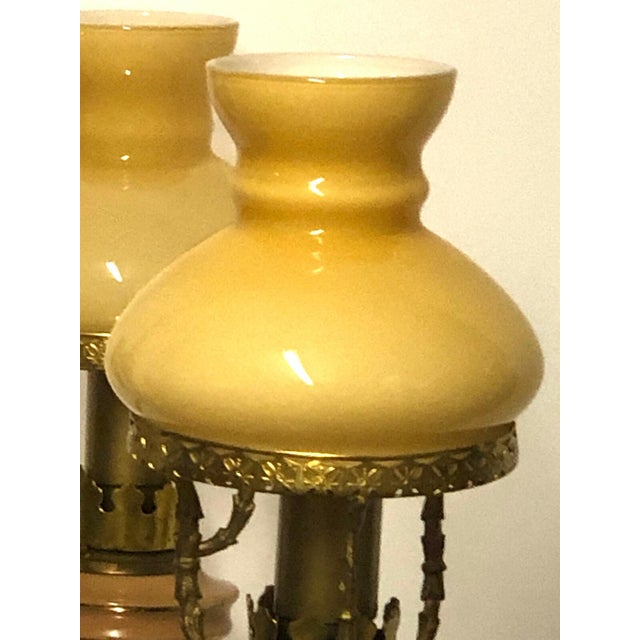 1930s Antique Brass Ceramic Glass Five Lights Chandelier, 1930s For Sale - Image 5 of 9