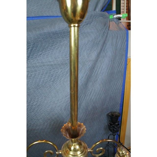 Antique Victorian Brass 4 Light Parlor Pendant Light Chandelier 28" For Sale - Image 11 of 14