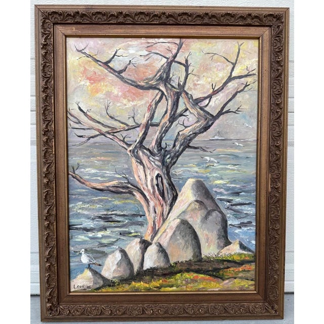 1950s Lydia Cooling Signed Large Framed Seascape Impressionist Original Oil Painting For Sale - Image 12 of 18