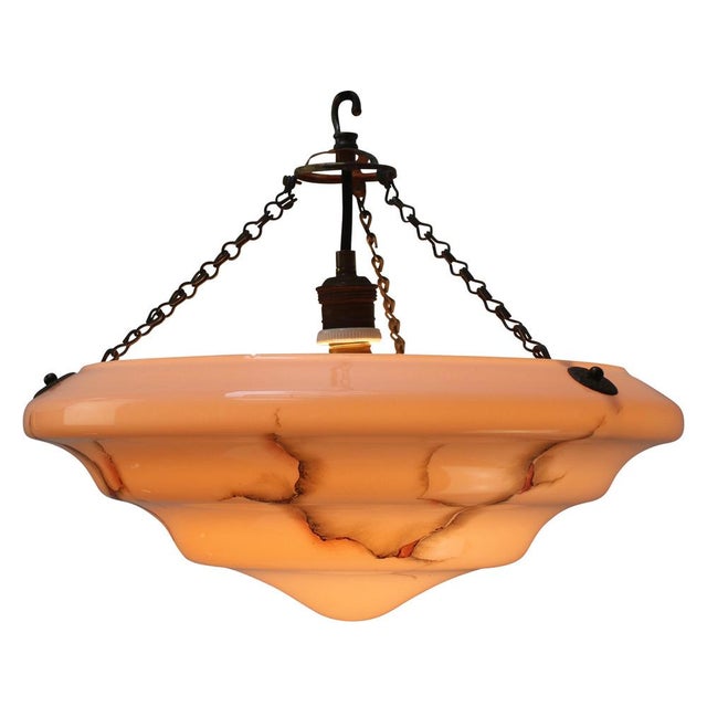 1920 French Art Deco, pink glass pendant lamp. Hand painted marble effect E27 / E26 Up to 250V (Europe/UK Standard).The...