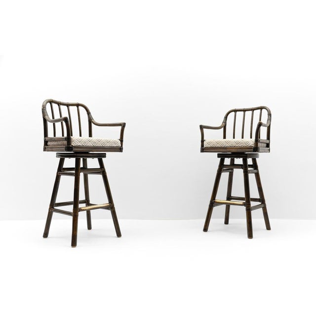 Rattan Bar Stool with Brass Aplications, 1960s, Set of 2 For Sale - Image 15 of 15